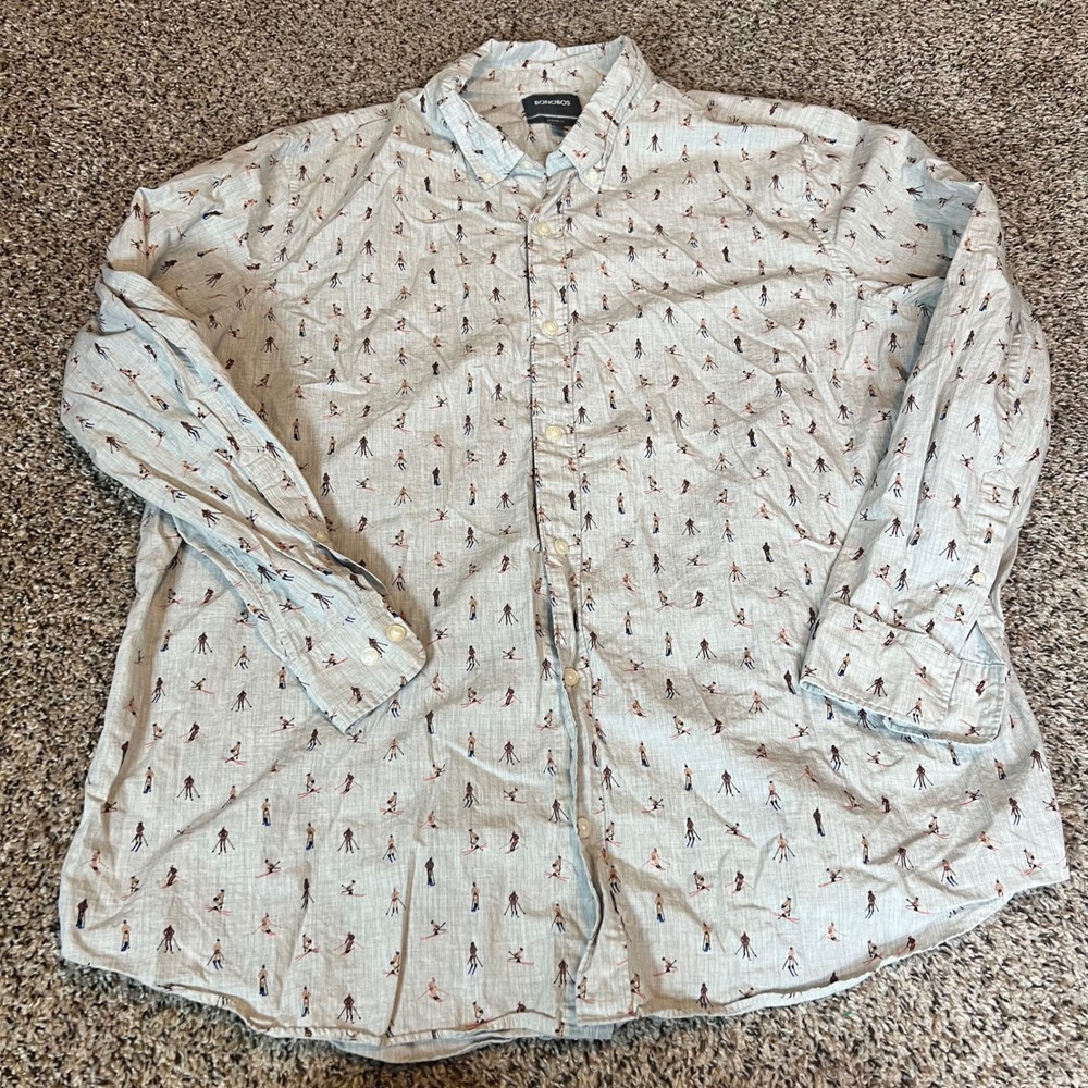 BONOBOS Mens Standard Fit Long Sleeve Button Down Shirt Ski Print Size 4XL